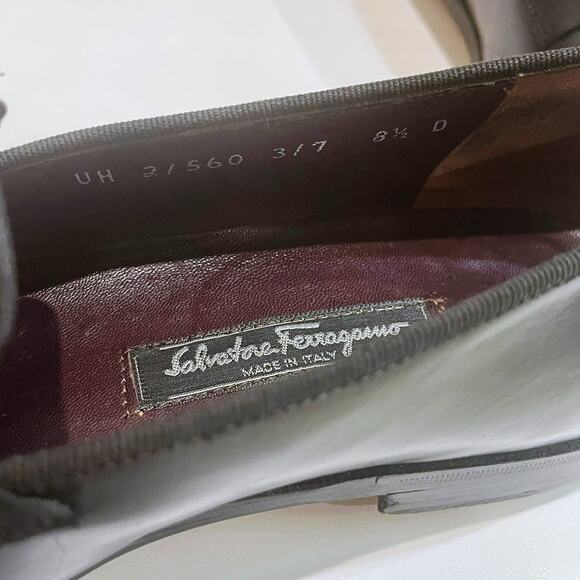 Salvatore Ferragamo 8.5 D Rio Almond Toe Flat Calf Leather Loafers Black Italy - Picture 10 of 12